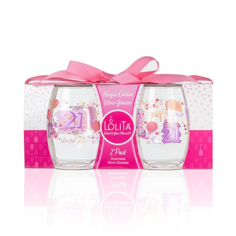 Lolita 21st Birthday Acrylic Stemless Wine Glasses 2 Pack